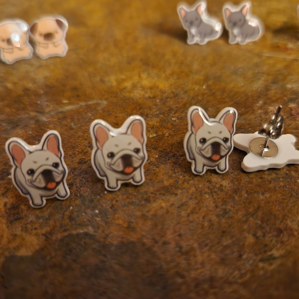 White frenchie earrings